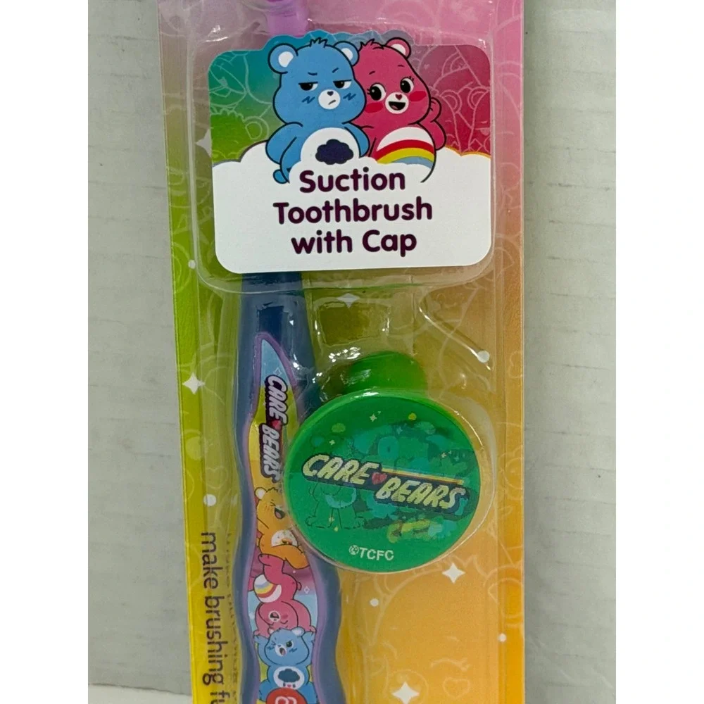 Brush Buddies Care Bears Toothbrush Kids Suction with Cap Soft Bristles Purple